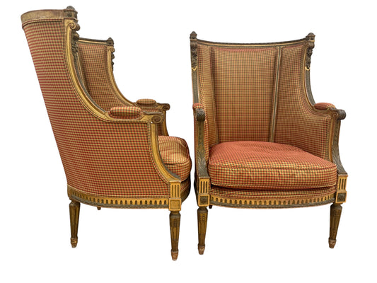 A Pair Of French Giltwood Bergère Chairs