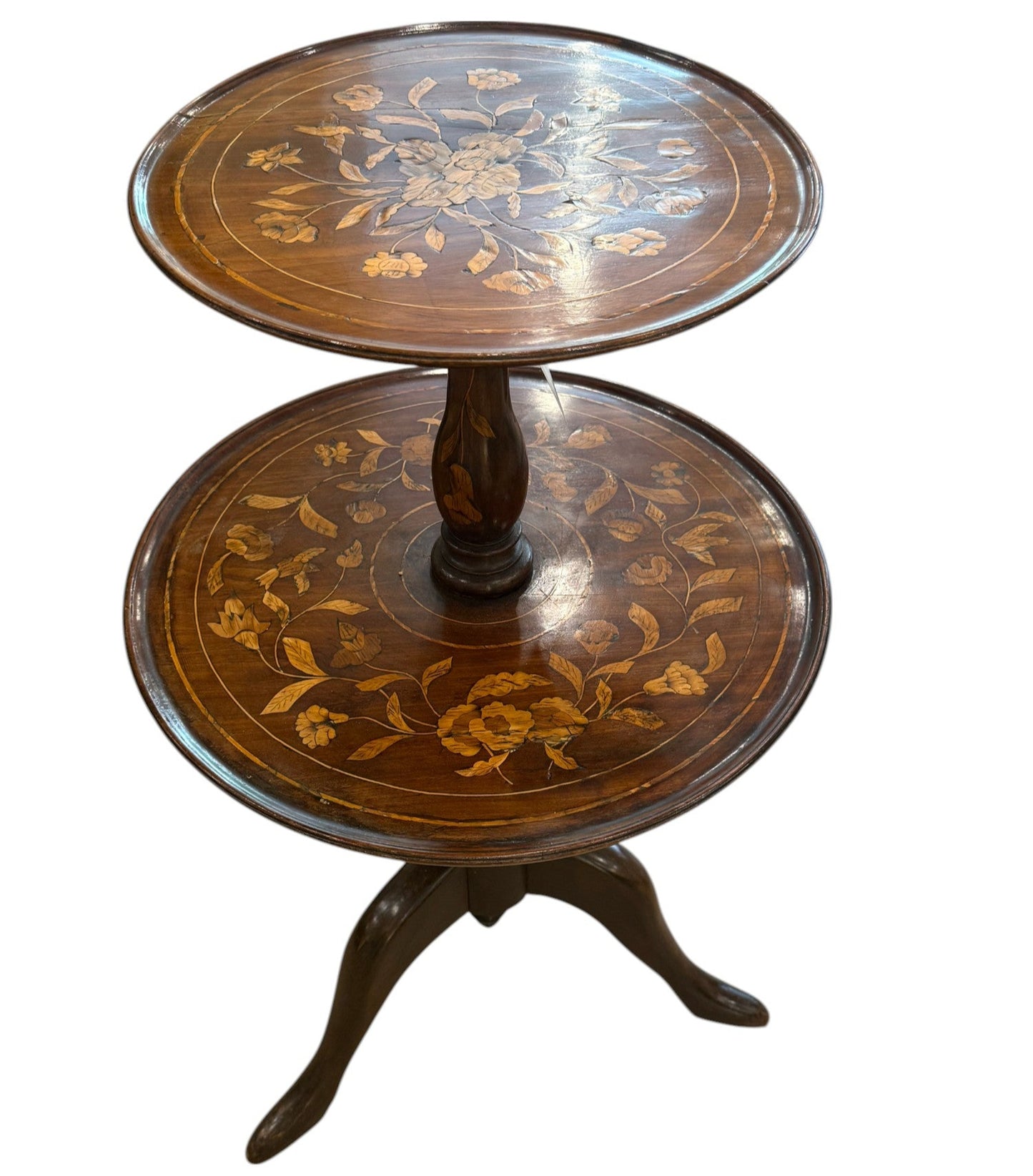 Antique Dutch Marquetry Two-Tier Dumbwaiter