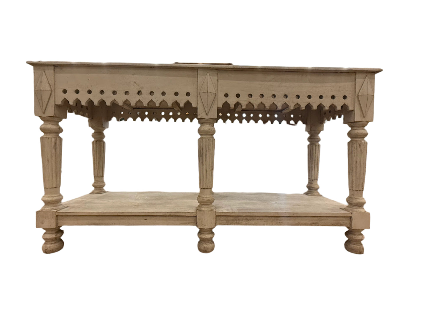 Vintage Hand Painted Console With Turned, Fluted Legs