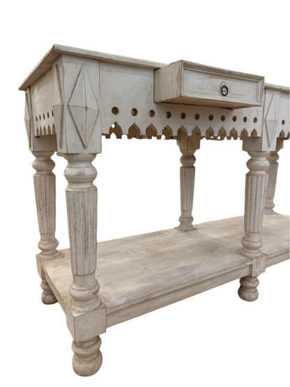 Vintage Hand Painted Console With Turned, Fluted Legs