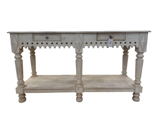 Vintage Hand Painted Console With Turned, Fluted Legs
