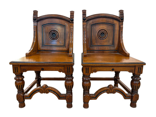 An Exceptional Pair Of Mahogany Hall Chairs In The Style Of Gillows