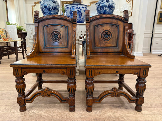 An Exceptional Pair Of Mahogany Hall Chairs In The Style Of Gillows