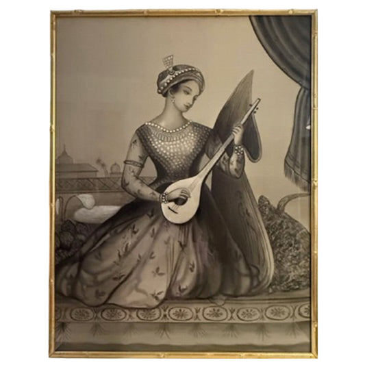 20th Century Painting of an Indian Courtesan Playing A Tanpura