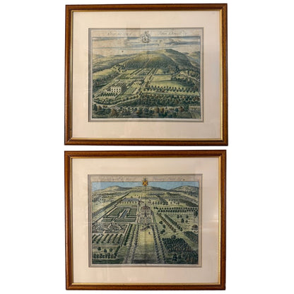 A Pair Of British Estate And Garden Plan Engravings by Johannes Kip