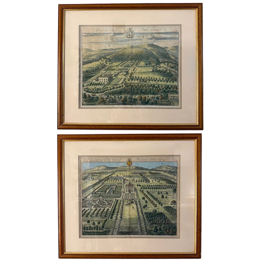 A Pair Of British Estate And Garden Plan Engravings by Johannes Kip