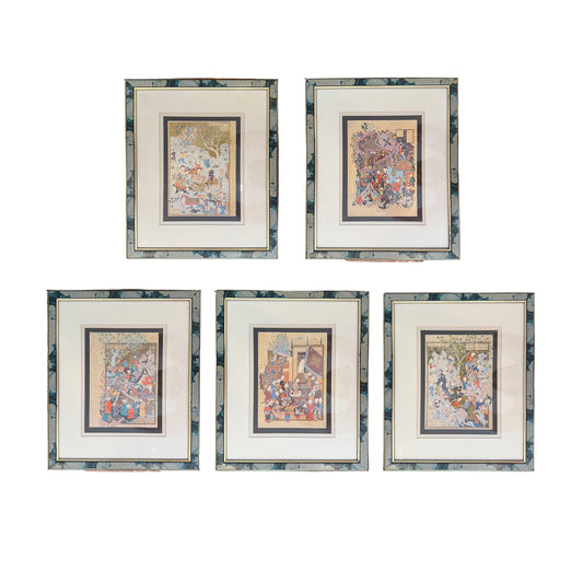 Set Of Five Mughal Miniature Prints