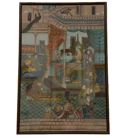 19th Century Indo-Persian Court Scene – Watercolour On Fabric